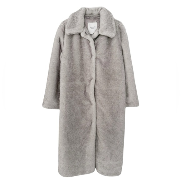 ABERCROMBIE & FITCH Grey Faux Fur Coat - Picture 3 of 5
